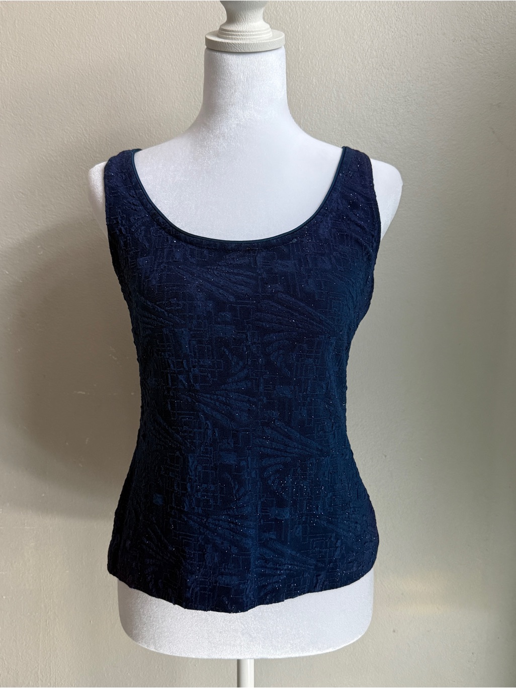 Alex Evenings Navy Textured Scoop Tank Top